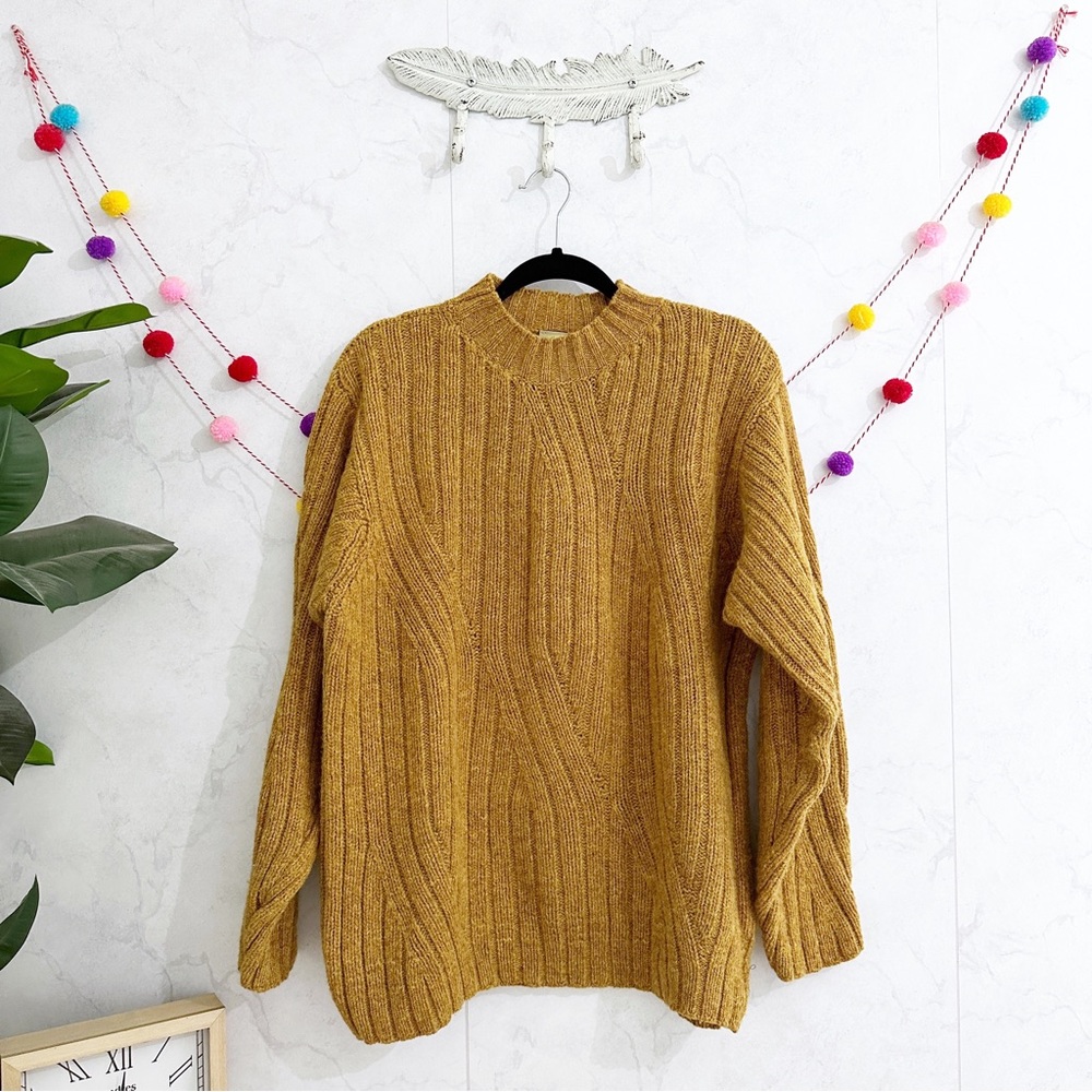 Magee Aran Knits | LARGE Wool Mustard Irish Knit Pull Over Sweater